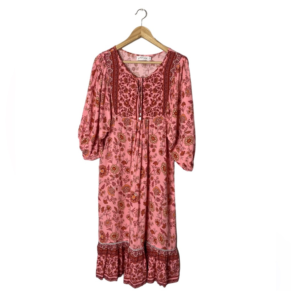 Petal and Pup Pink Floral Boho Peasant Dress US 12
